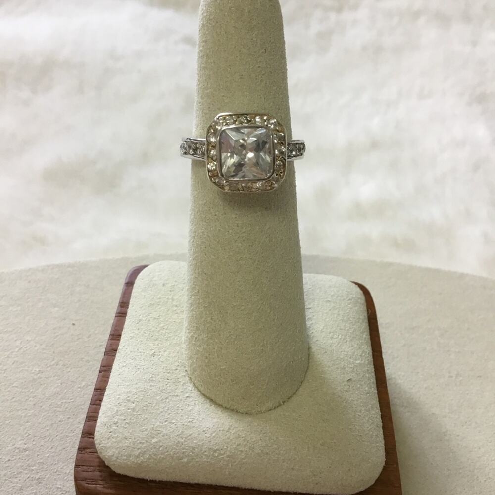 Sterling Silver Square Crystal Ring
